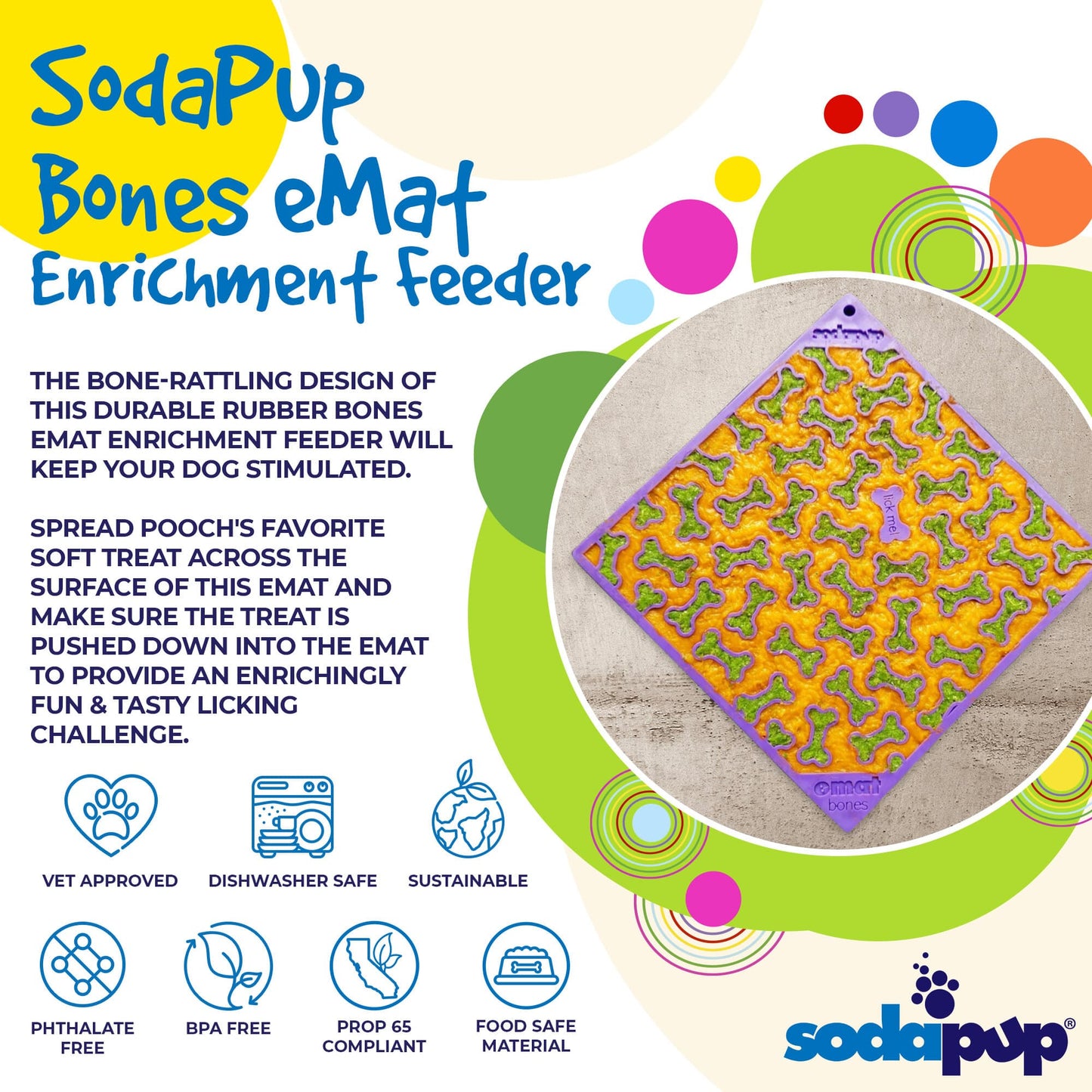 Instructions on how to use a lick mat. Spread soft treat across the surface.