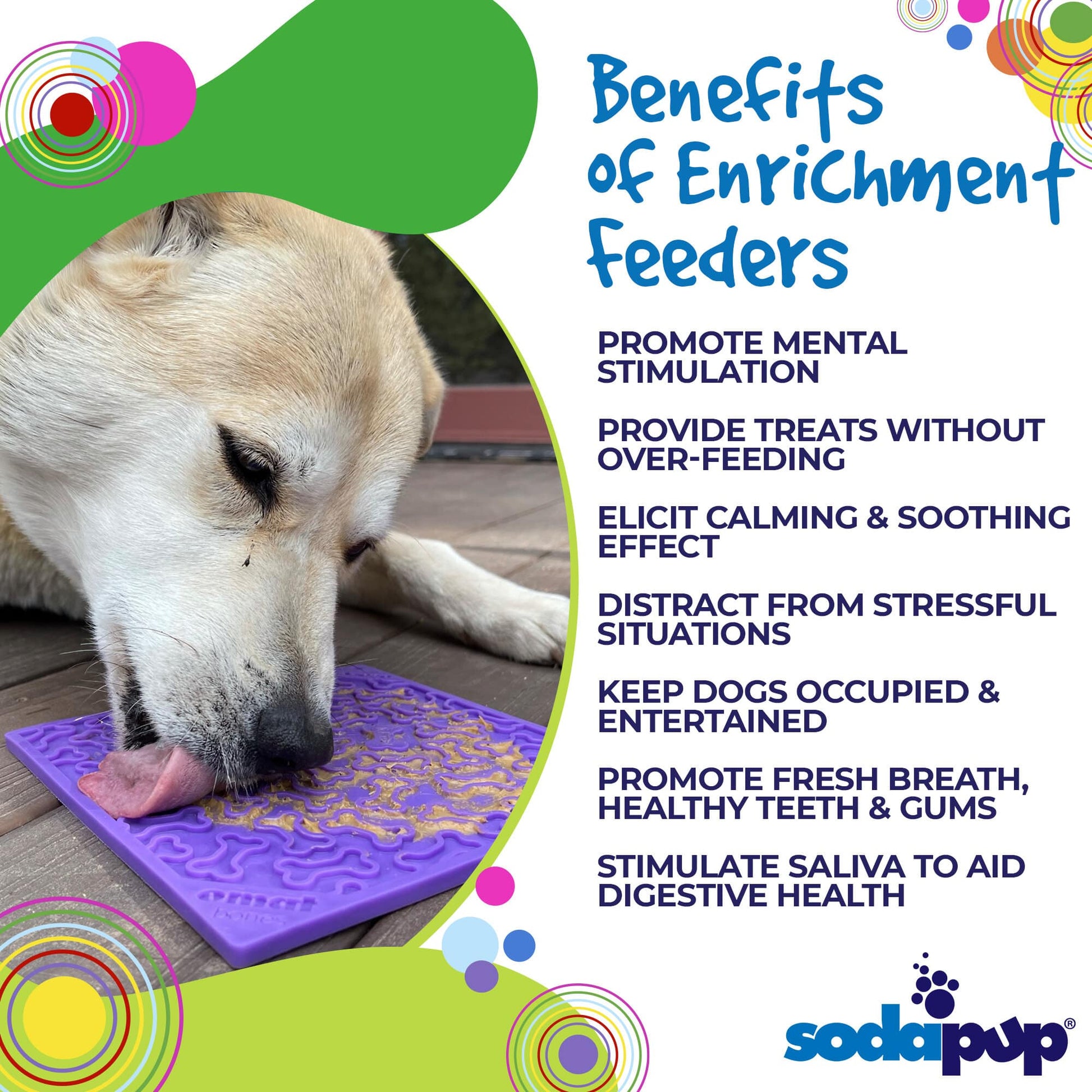 Benefits of using a lick mat are providing mental stimulation and has a calming effect on dogs.