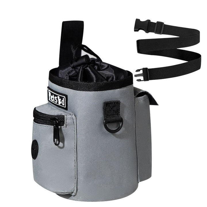 Gray treat pouch with waist strap