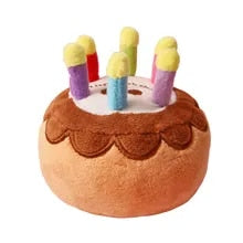 birthday cake plush toy with six candle on top